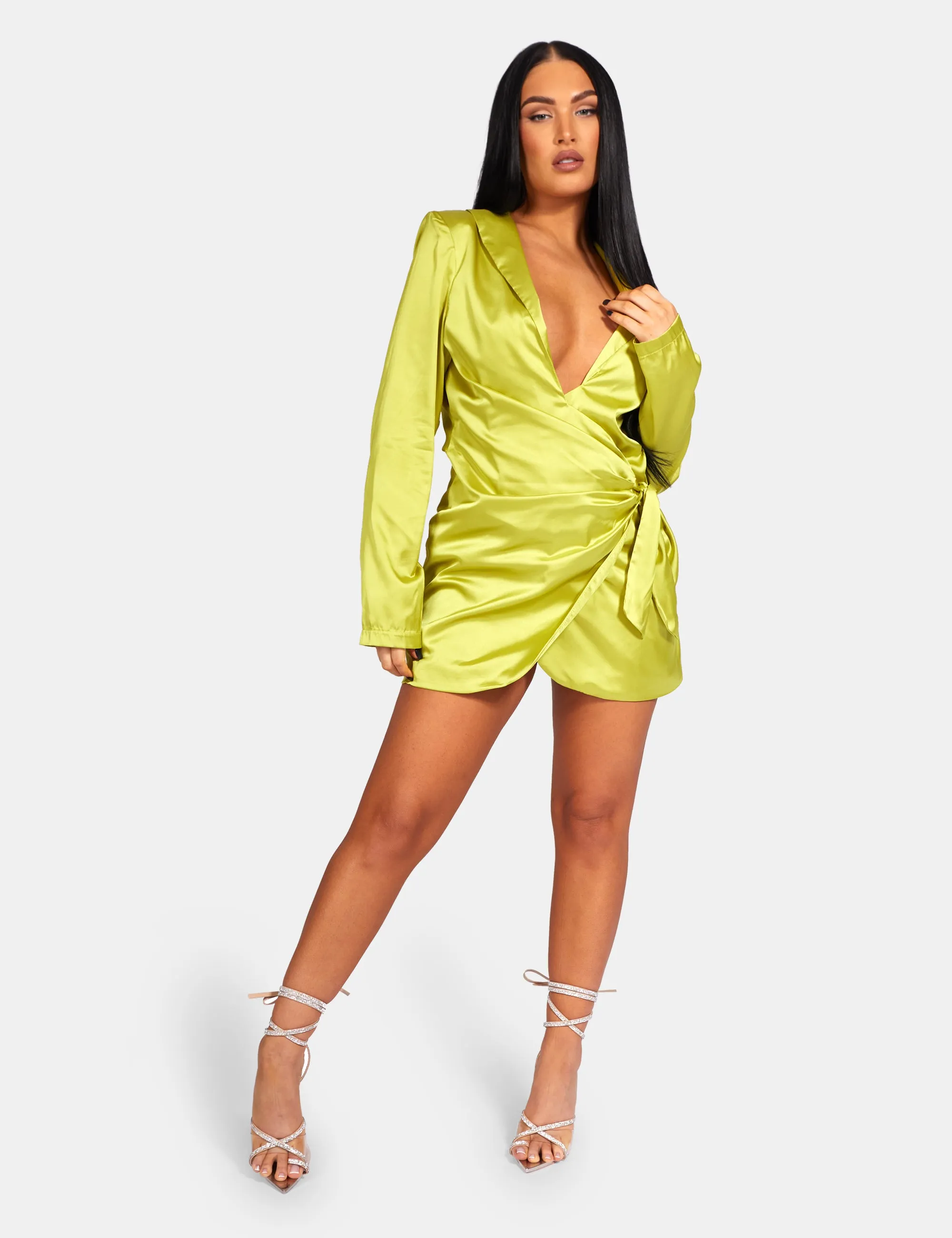 Tie Waist Satin Blazer Dress Lime sold by Public Desire