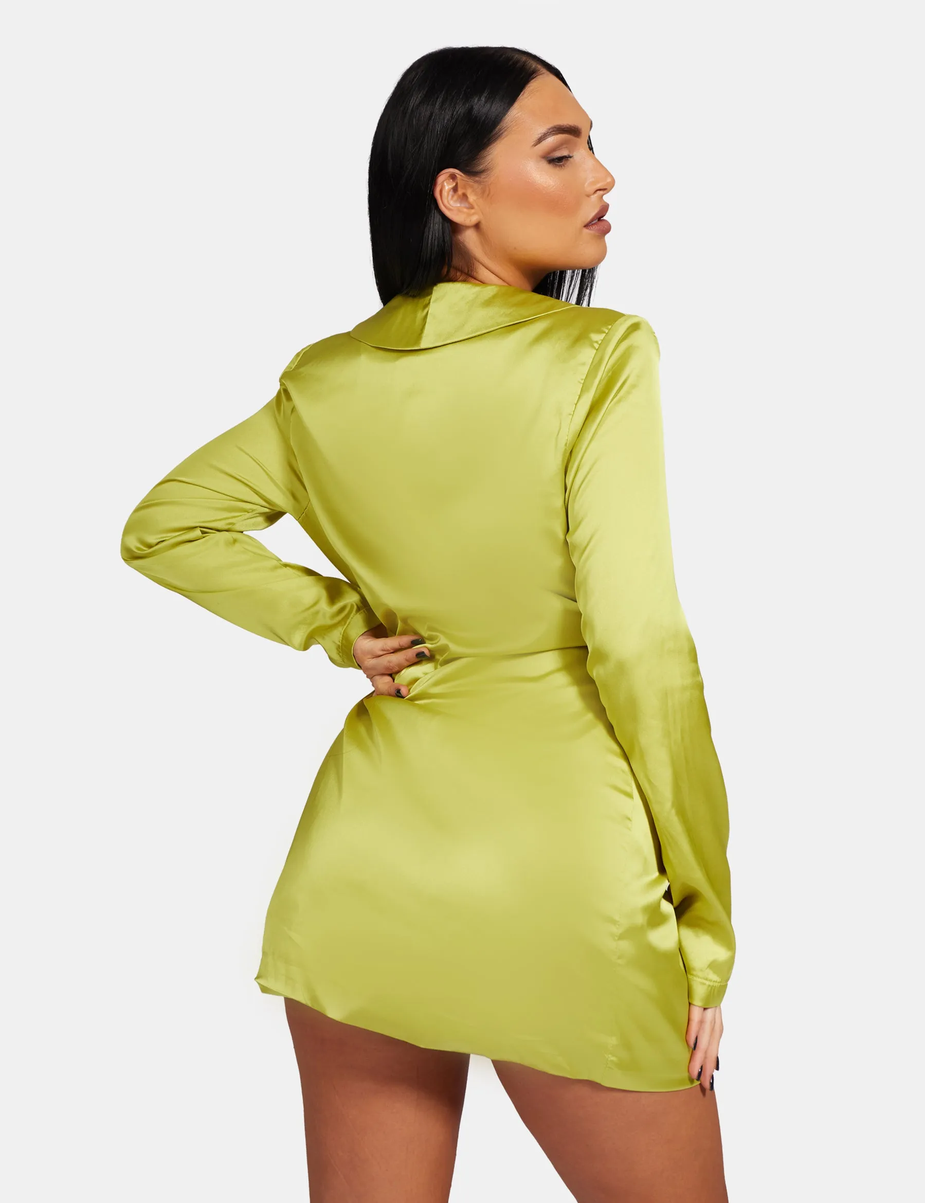 Tie Waist Satin Blazer Dress Lime sold by Public Desire product image thumbnail 4