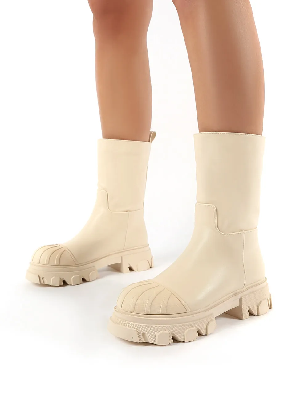 Showdown Cream Calf High Chunky Sole Boots sold by Public Desire product image thumbnail 3