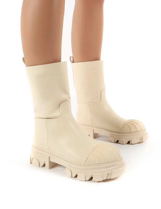 Showdown Cream Calf High Chunky Sole Boots sold by Public Desire