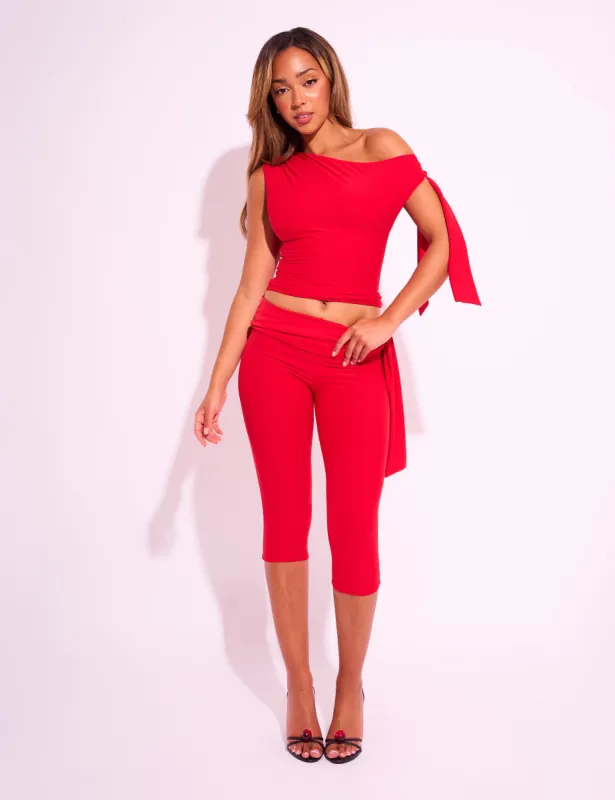 Knot Detail Tie Side Luxe Slinky Capri Pants Red made by Public Desire