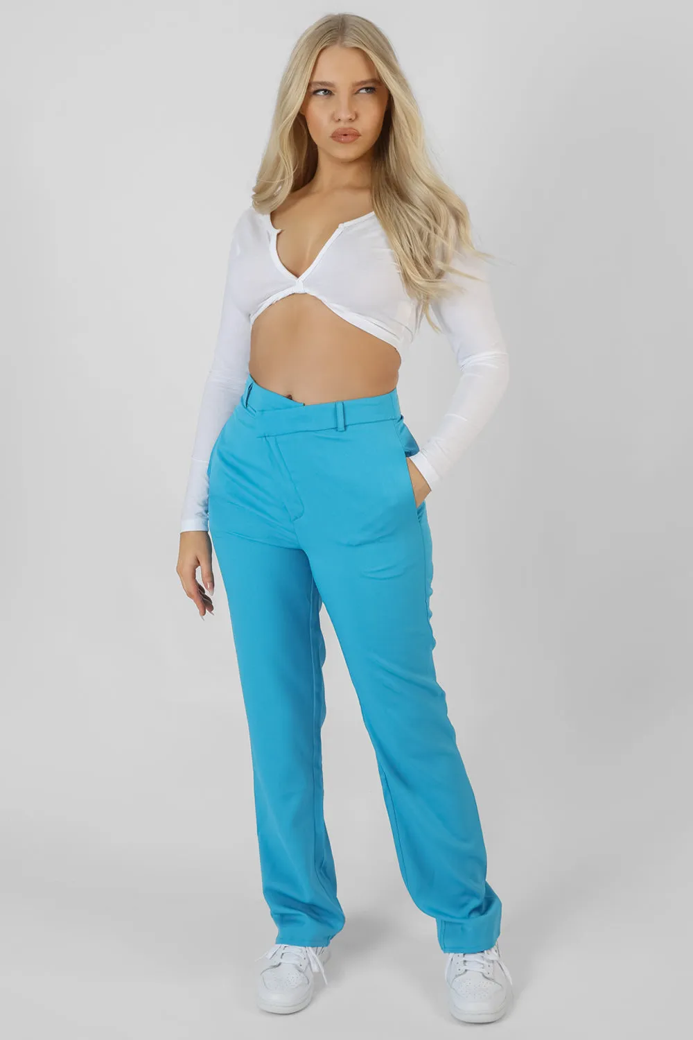 Wrap Waistband Straight Leg Trouser Blue sold by Public Desire product image thumbnail 5
