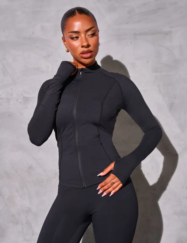Kaiia Sculpt Long Sleeve Zip Through Fitted Jacket Black made by Public Desire
