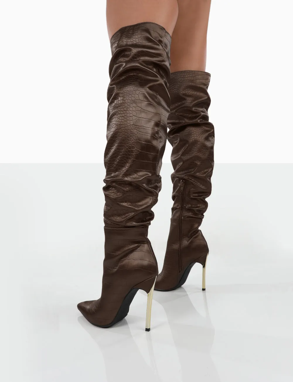 Energy Choc Croc PU Pointed Toe Stiletto Over The Knee Heeled Boots sold by Public Desire product image thumbnail 2