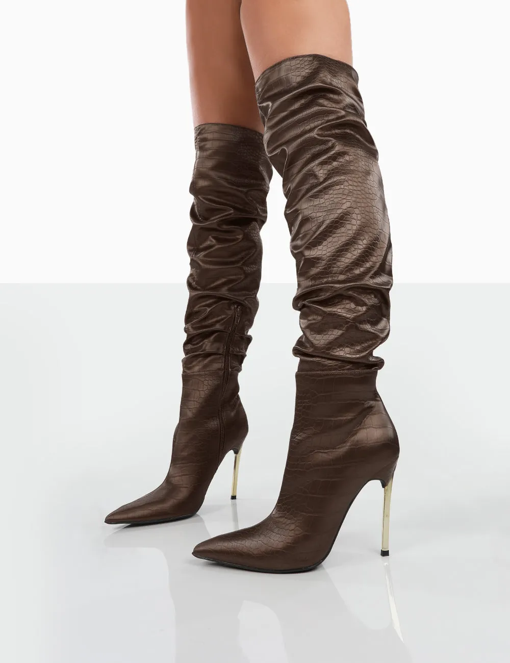 Energy Choc Croc PU Pointed Toe Stiletto Over The Knee Heeled Boots sold by Public Desire product image thumbnail 3