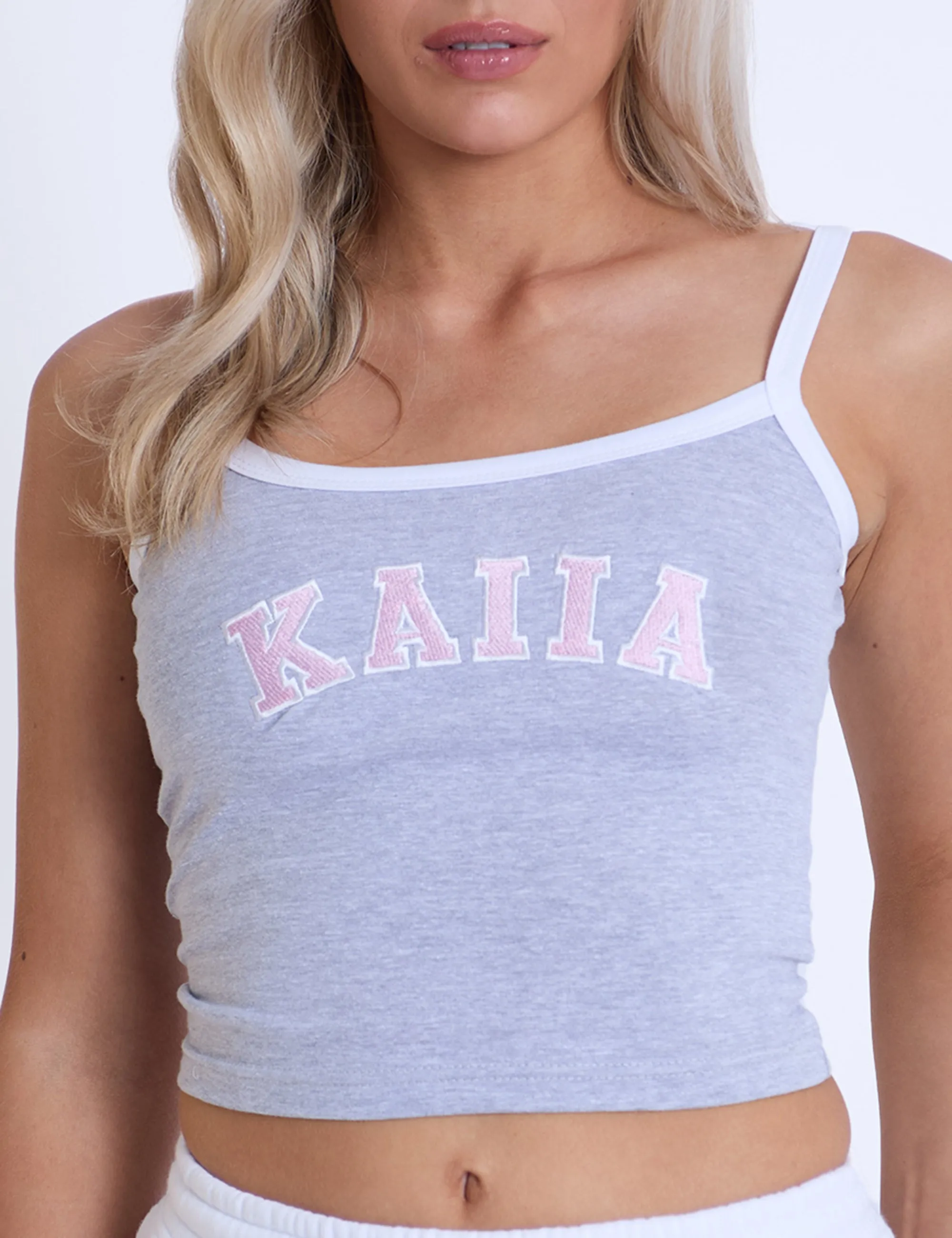 Kaiia Contrast Trim Cami Vest Top Grey Marl & Pink sold by Public Desire product image thumbnail 2