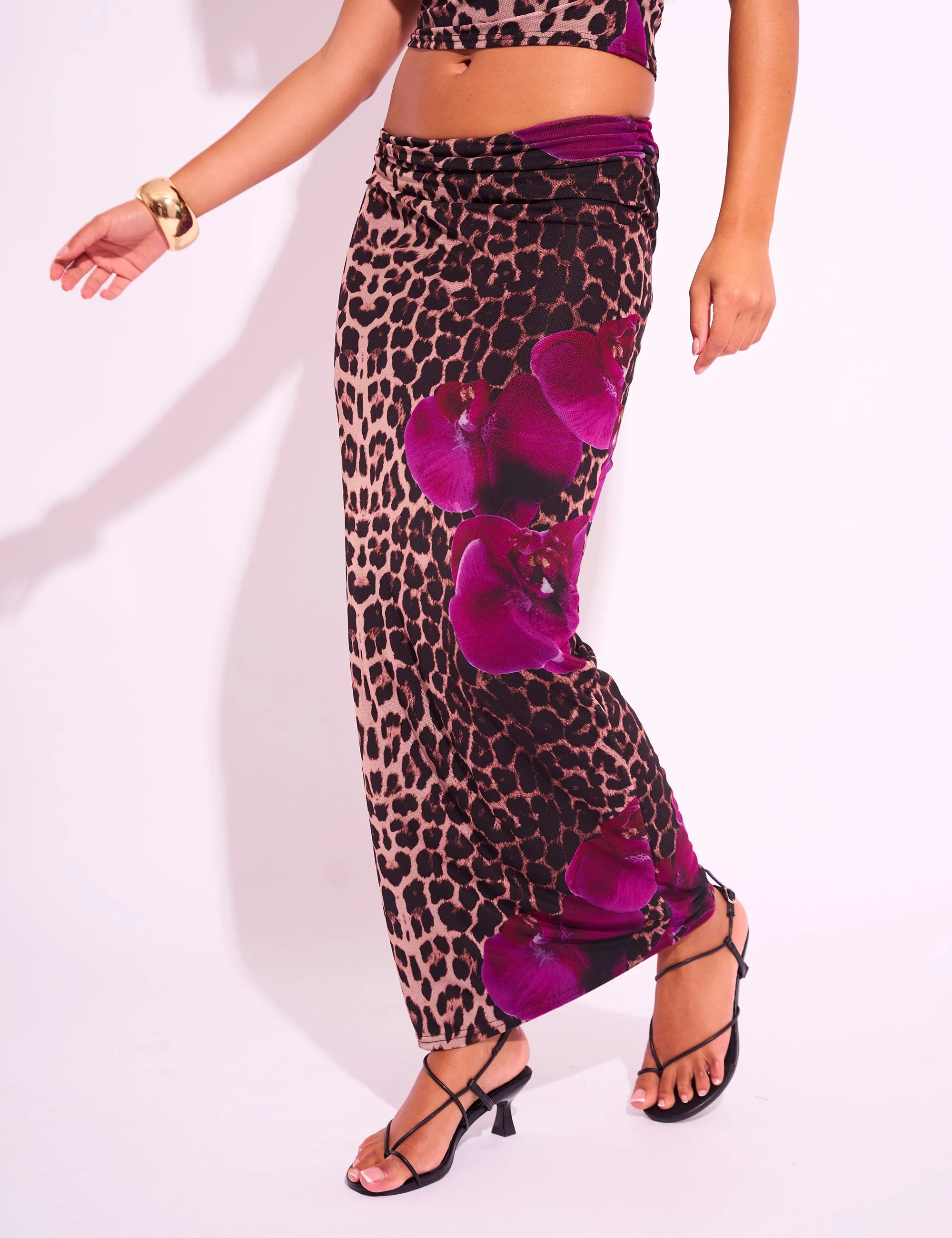Kaiia Slinky Floral Print Maxi Skirt Co-ord Leopard sold by Public Desire product image thumbnail 3