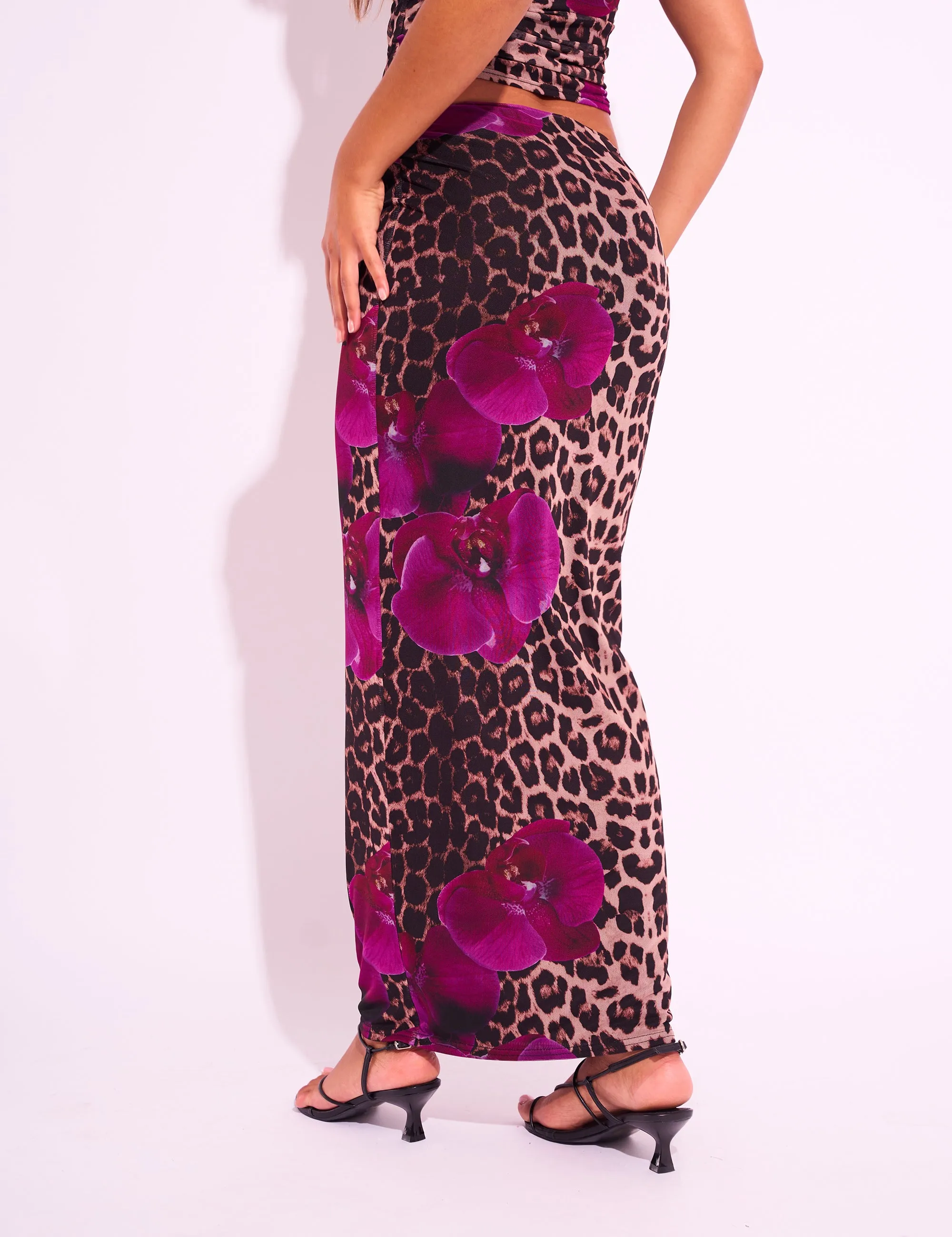 Kaiia Slinky Floral Print Maxi Skirt Co-ord Leopard sold by Public Desire product image thumbnail 4