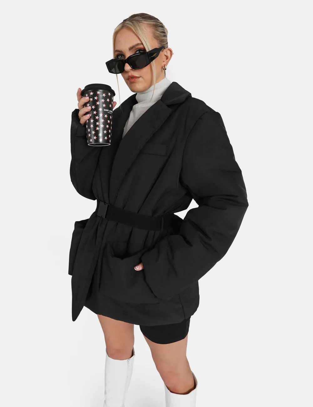 Belted Puffer Blazer Black sold by Public Desire product image thumbnail 2