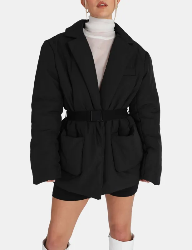 Belted Puffer Blazer Black sold by Public Desire