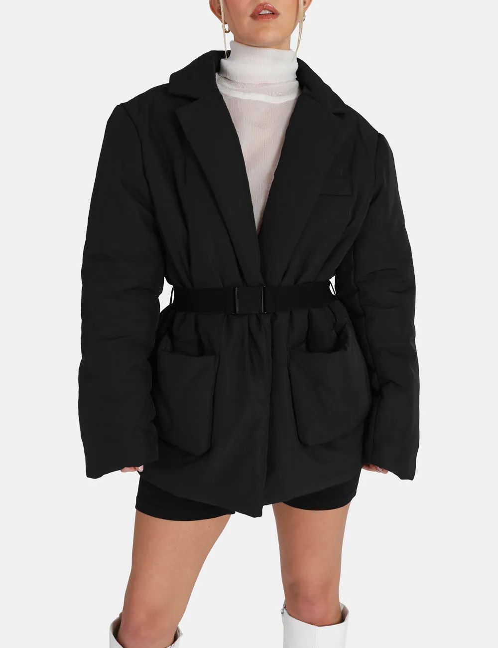 Belted Puffer Blazer Black sold by Public Desire
