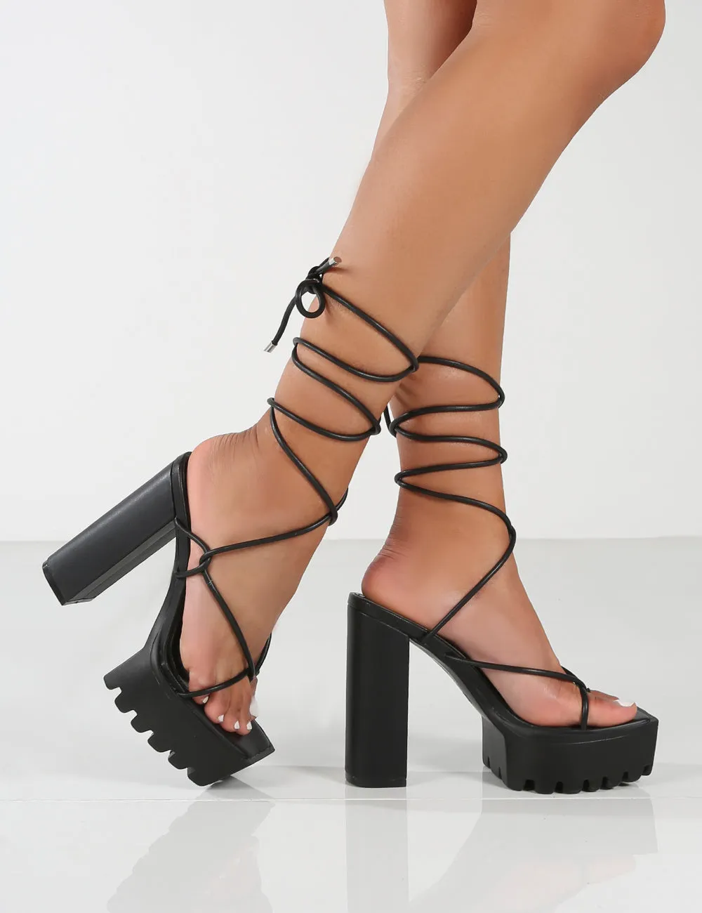 Certified Black Chunky Platform Lace Up Heels sold by Public Desire product image thumbnail 4