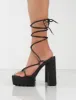 Certified Black Chunky Platform Lace Up Heels sold by Public Desire