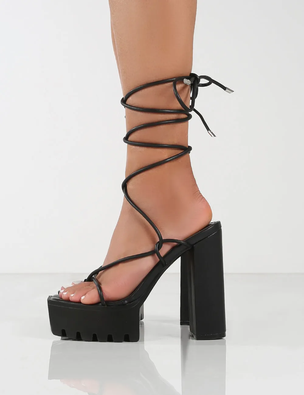 Certified Black Chunky Platform Lace Up Heels sold by Public Desire product image thumbnail 3