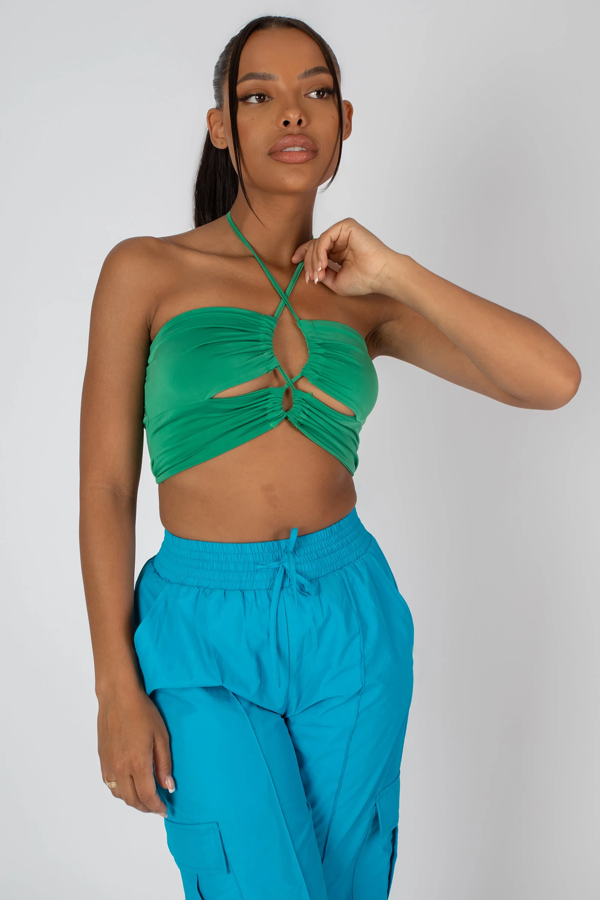Slinky Loop Ruching Crop Top Green sold by Public Desire product image thumbnail 4