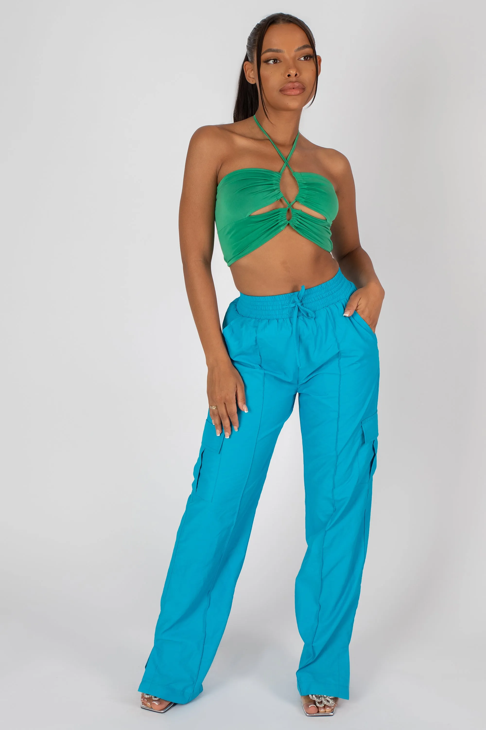 Slinky Loop Ruching Crop Top Green sold by Public Desire