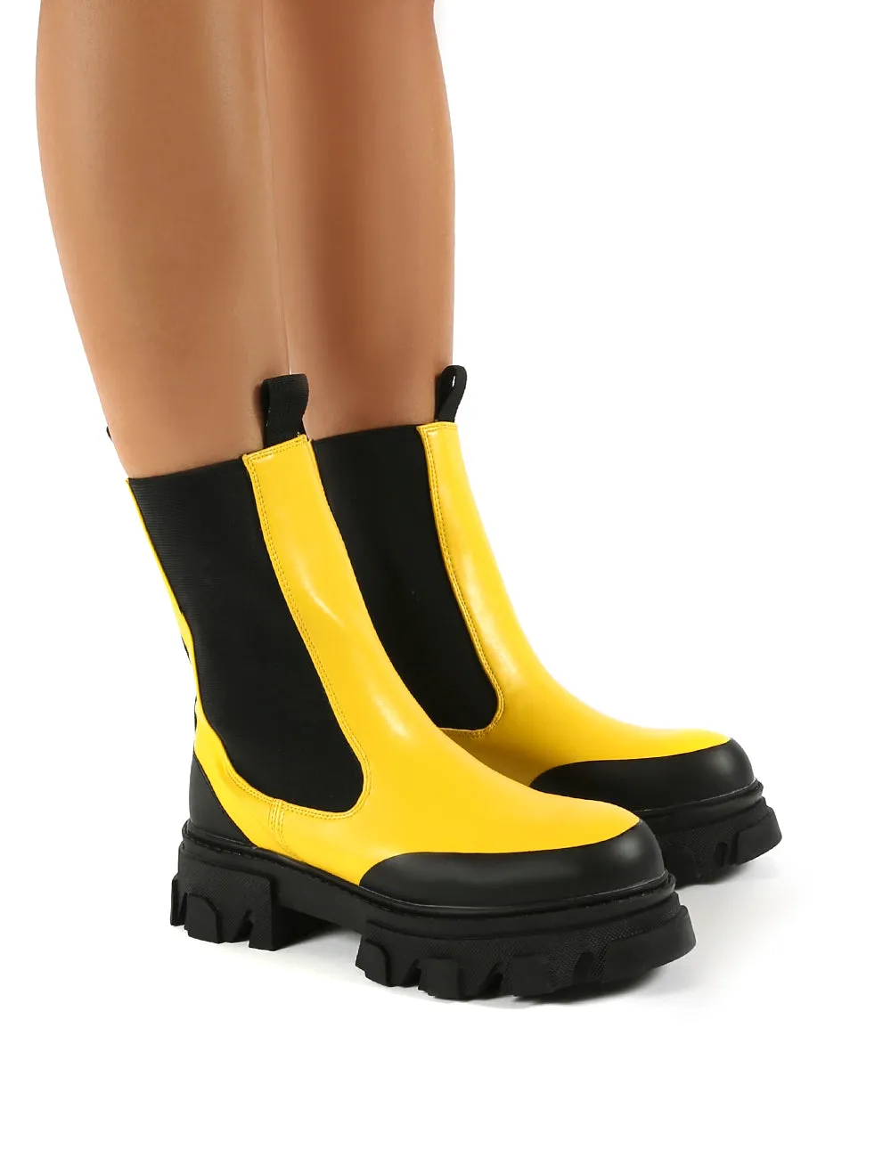 Wonder Yellow PU Chunky Sole Ankle Boots sold by Public Desire