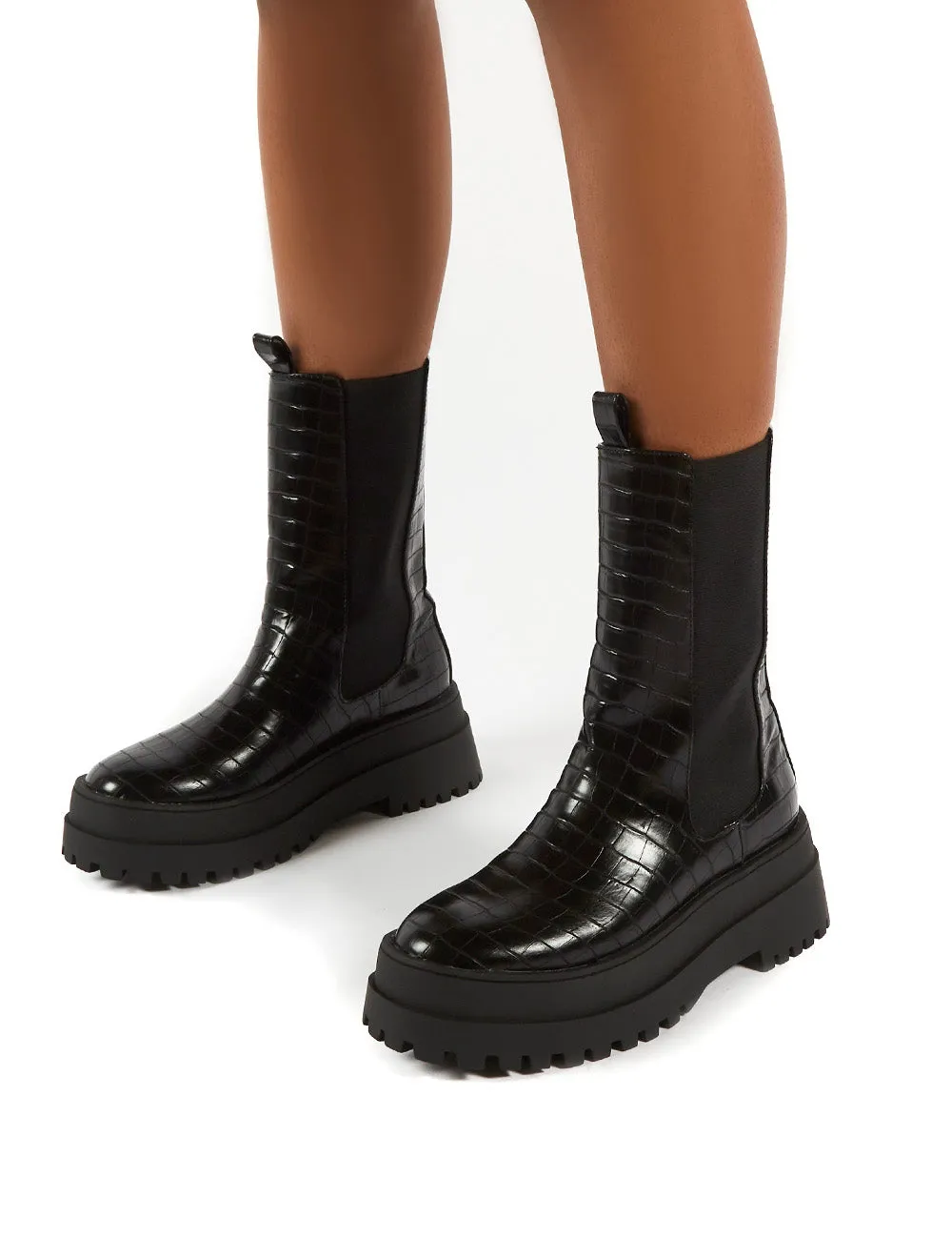 Blame Black Croc Chunky Sole Calf High Boots sold by Public Desire product image thumbnail 3