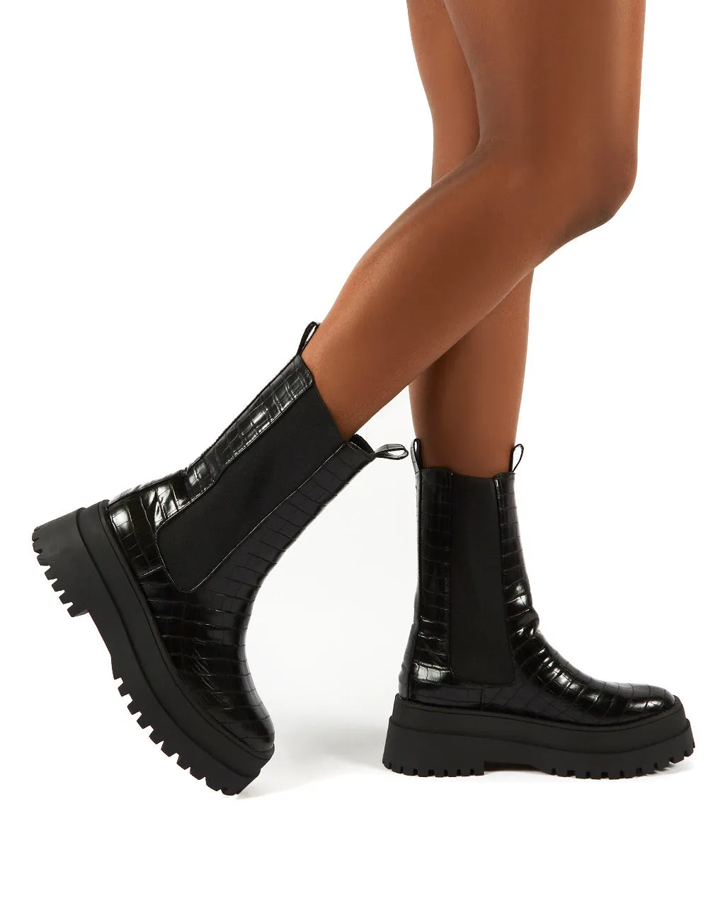 Blame Black Croc Chunky Sole Calf High Boots sold by Public Desire product image thumbnail 4
