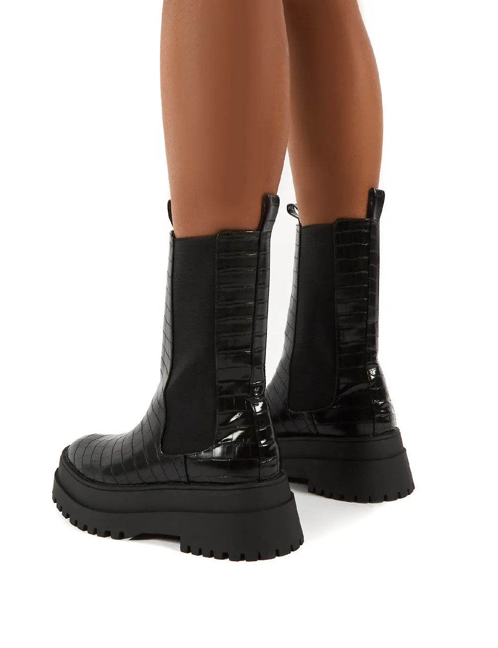 Blame Black Croc Chunky Sole Calf High Boots sold by Public Desire product image thumbnail 2