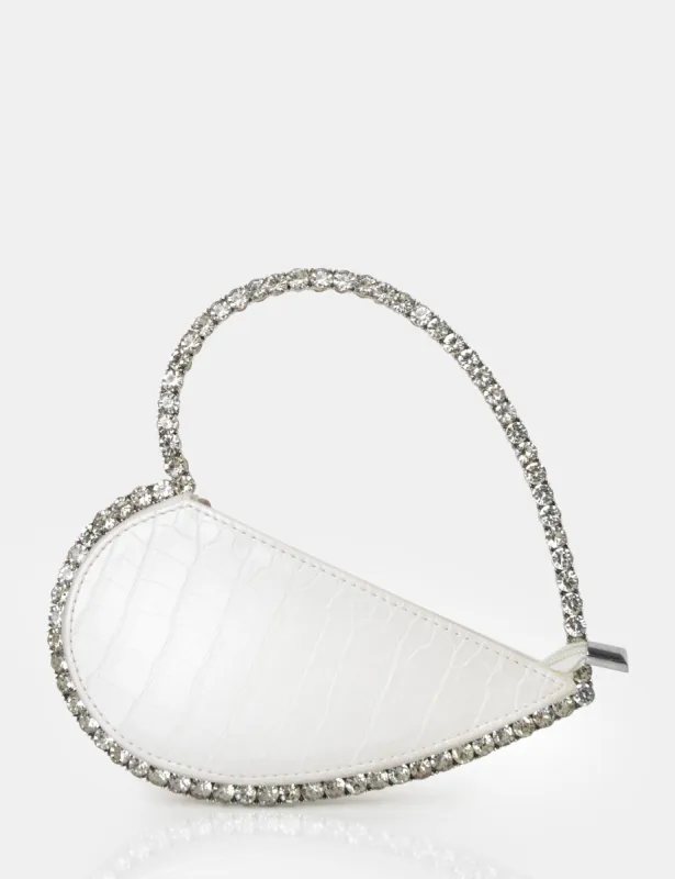 The Zee White Croc Diamante Love Heart Grab Bag sold by Public Desire