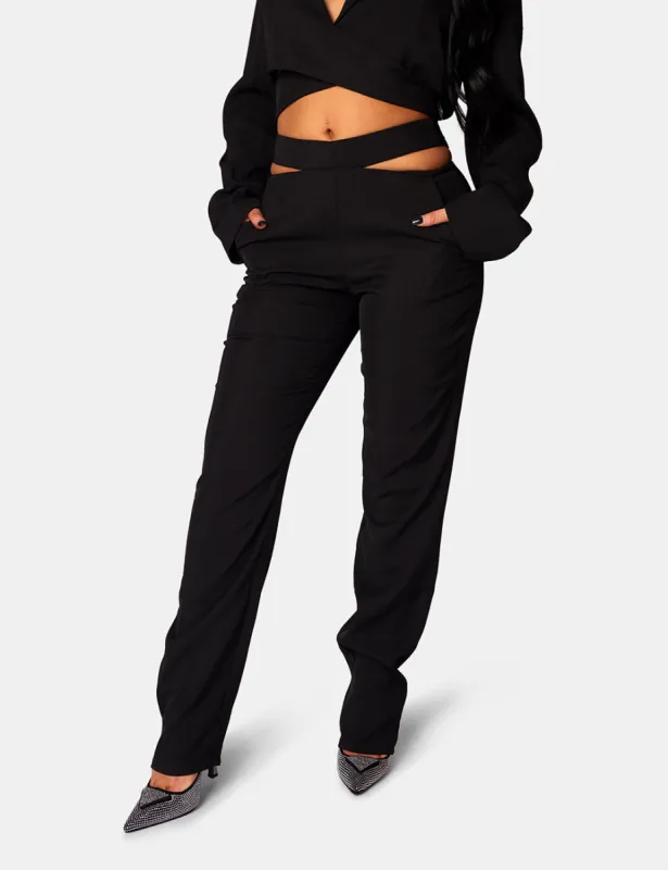 Strappy Waist Cigarette Trouser Black sold by Public Desire