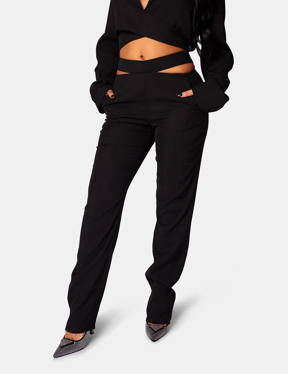 Strappy Waist Cigarette Trouser Black sold by Public Desire