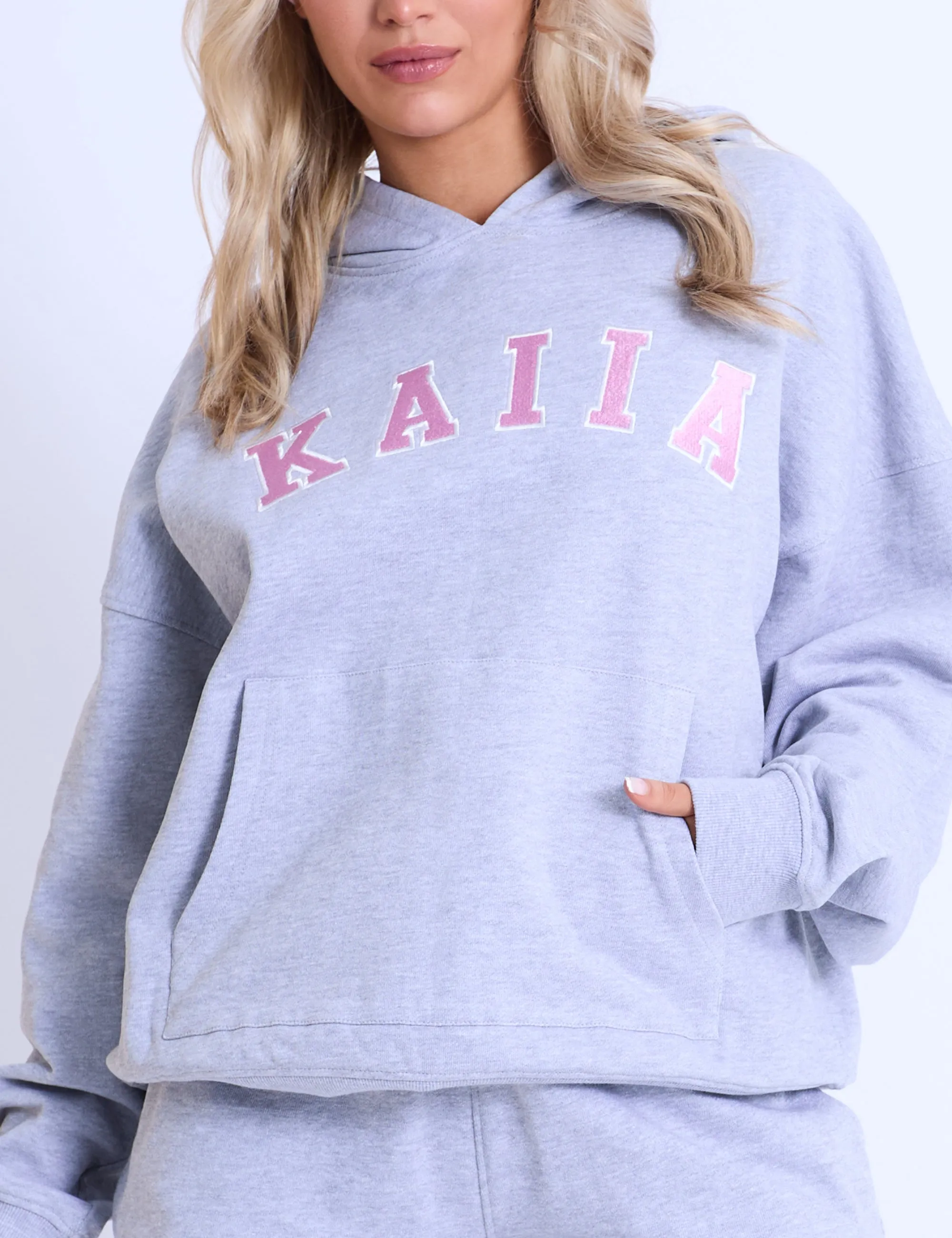 Kaiia Slogan Oversized Hoodie Grey Marl & Pink sold by Public Desire product image thumbnail 2