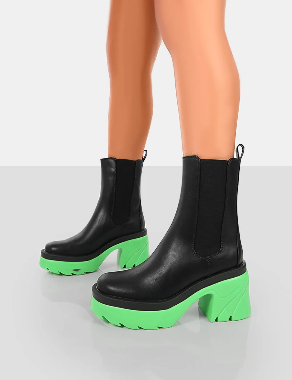 Step Up Black Green PU Platform Chunky Sole Heeled Ankle Boots sold by Public Desire product image thumbnail 3