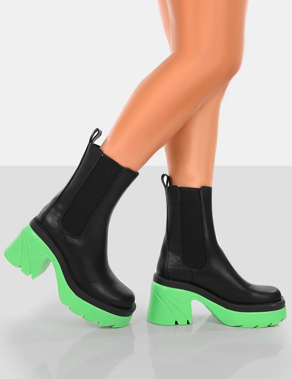 Step Up Black Green PU Platform Chunky Sole Heeled Ankle Boots sold by Public Desire product image thumbnail 4