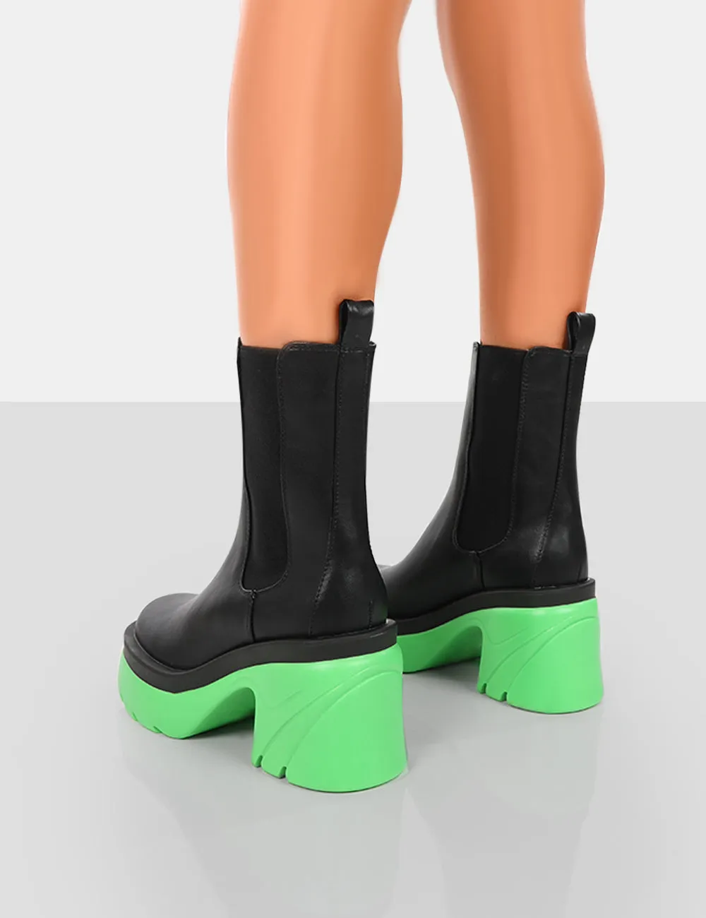 Step Up Black Green PU Platform Chunky Sole Heeled Ankle Boots sold by Public Desire product image thumbnail 2