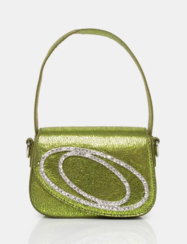 The Tonic Cracked Lime Pu Diamante Mini Grab Bag sold by Public Desire
