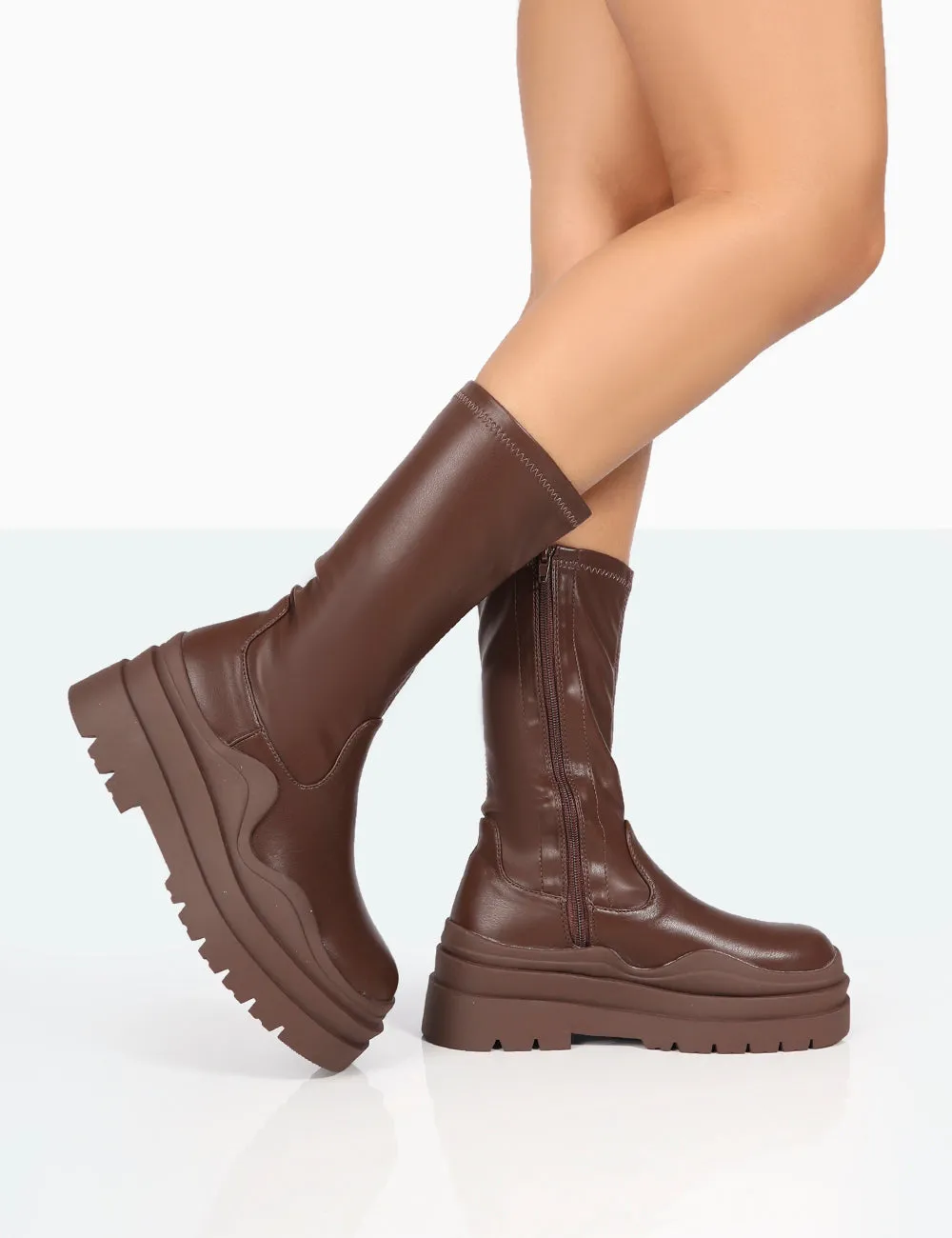 Cam Chocolate PU Chunky Sole Round Toe Ankle Boots sold by Public Desire product image thumbnail 3