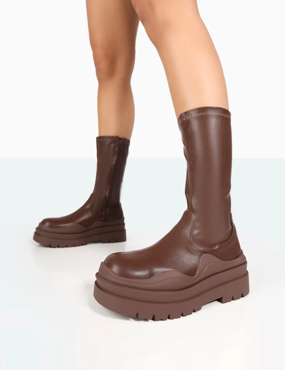 Cam Chocolate PU Chunky Sole Round Toe Ankle Boots sold by Public Desire product image thumbnail 2