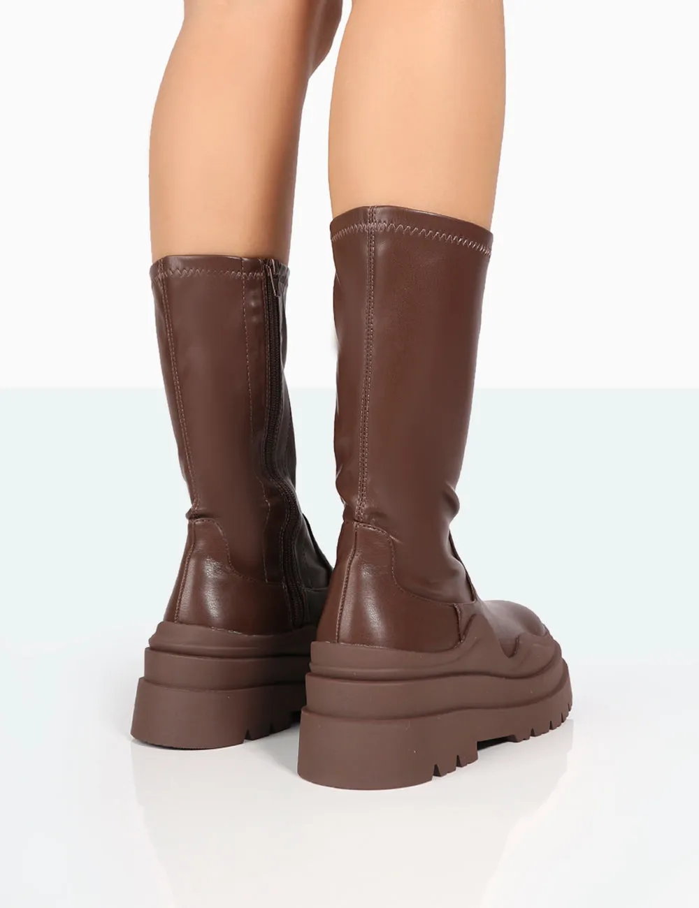 Cam Chocolate PU Chunky Sole Round Toe Ankle Boots sold by Public Desire product image thumbnail 4