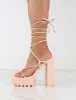 Certified Nude Chunky Platform Lace Up Heels sold by Public Desire