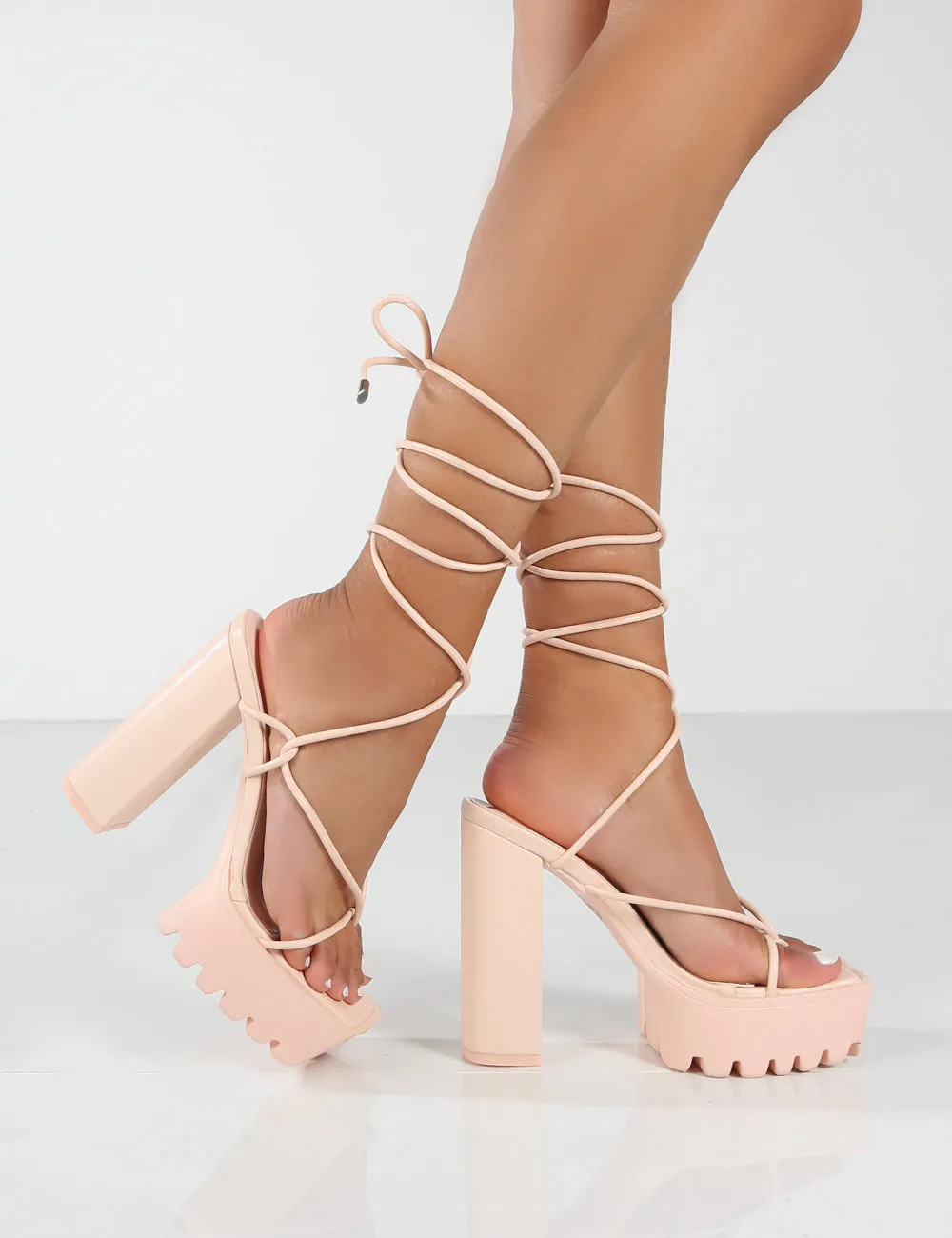 Certified Nude Chunky Platform Lace Up Heels sold by Public Desire product image thumbnail 4