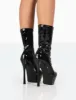 Vegas Black Patent Pointed Stilleto Platform Heeled Ankle Boots sold by Public Desire