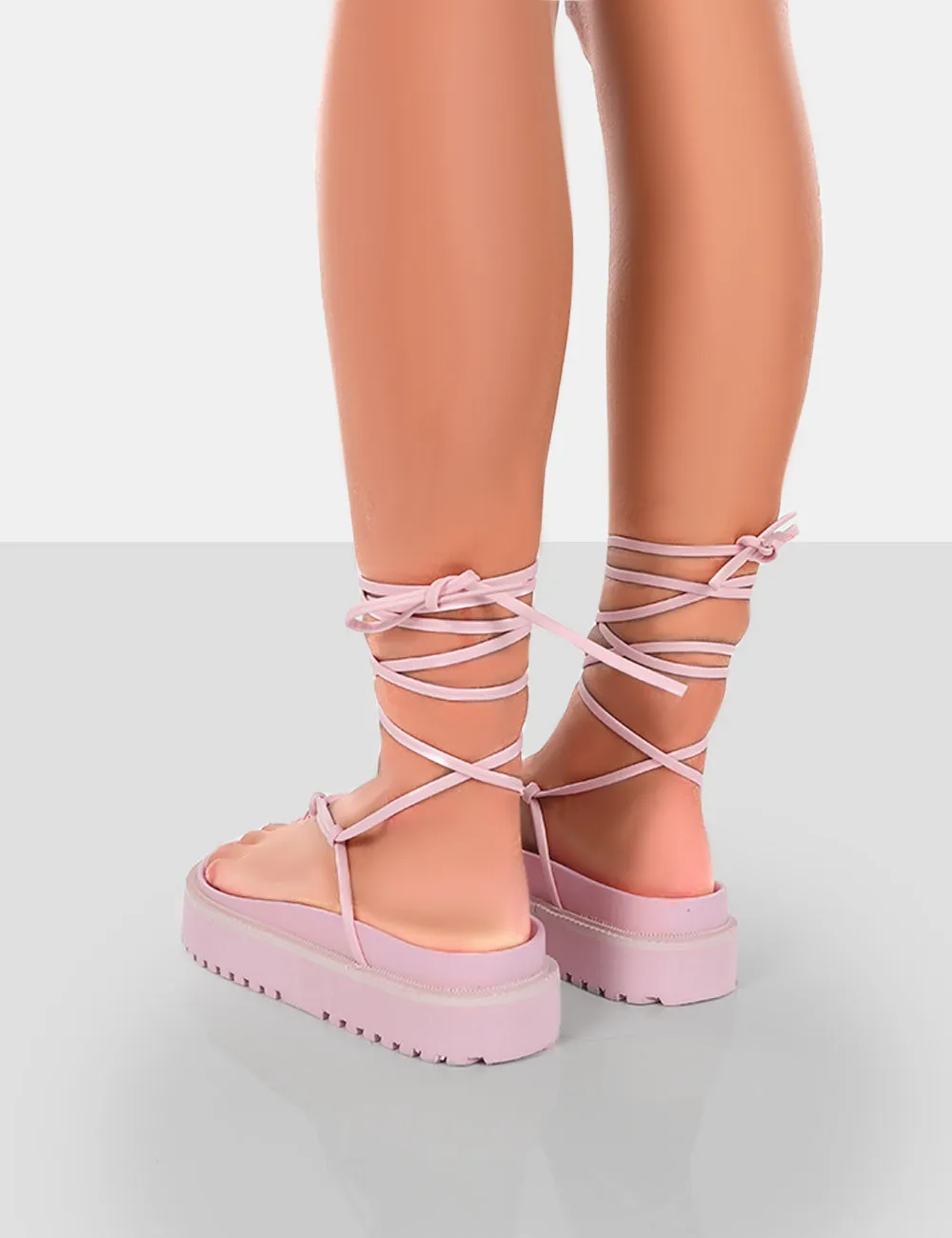 Bebe Pink PU Chunky Flatform Lace up Sandals sold by Public Desire product image thumbnail 2