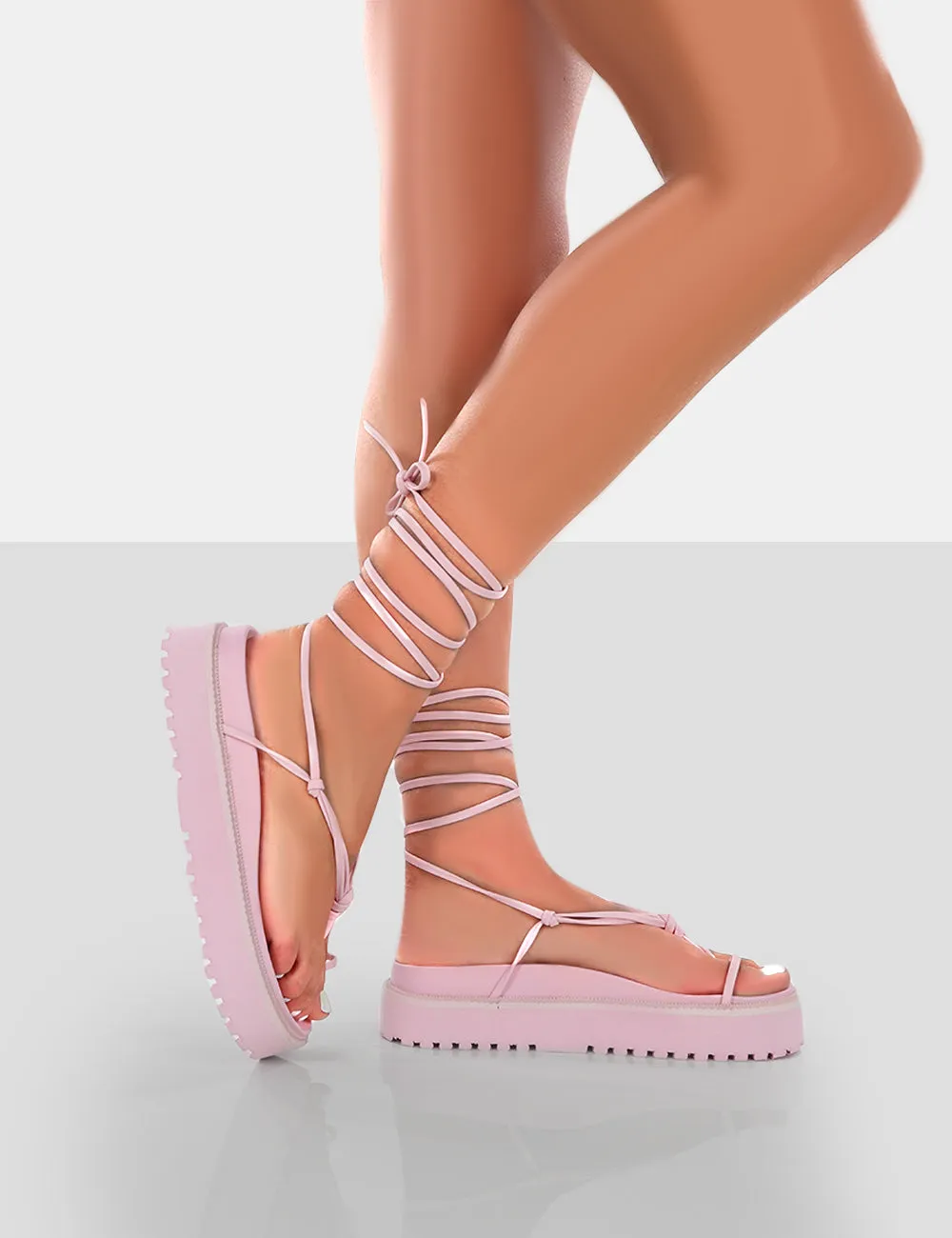 Bebe Pink PU Chunky Flatform Lace up Sandals sold by Public Desire product image thumbnail 4