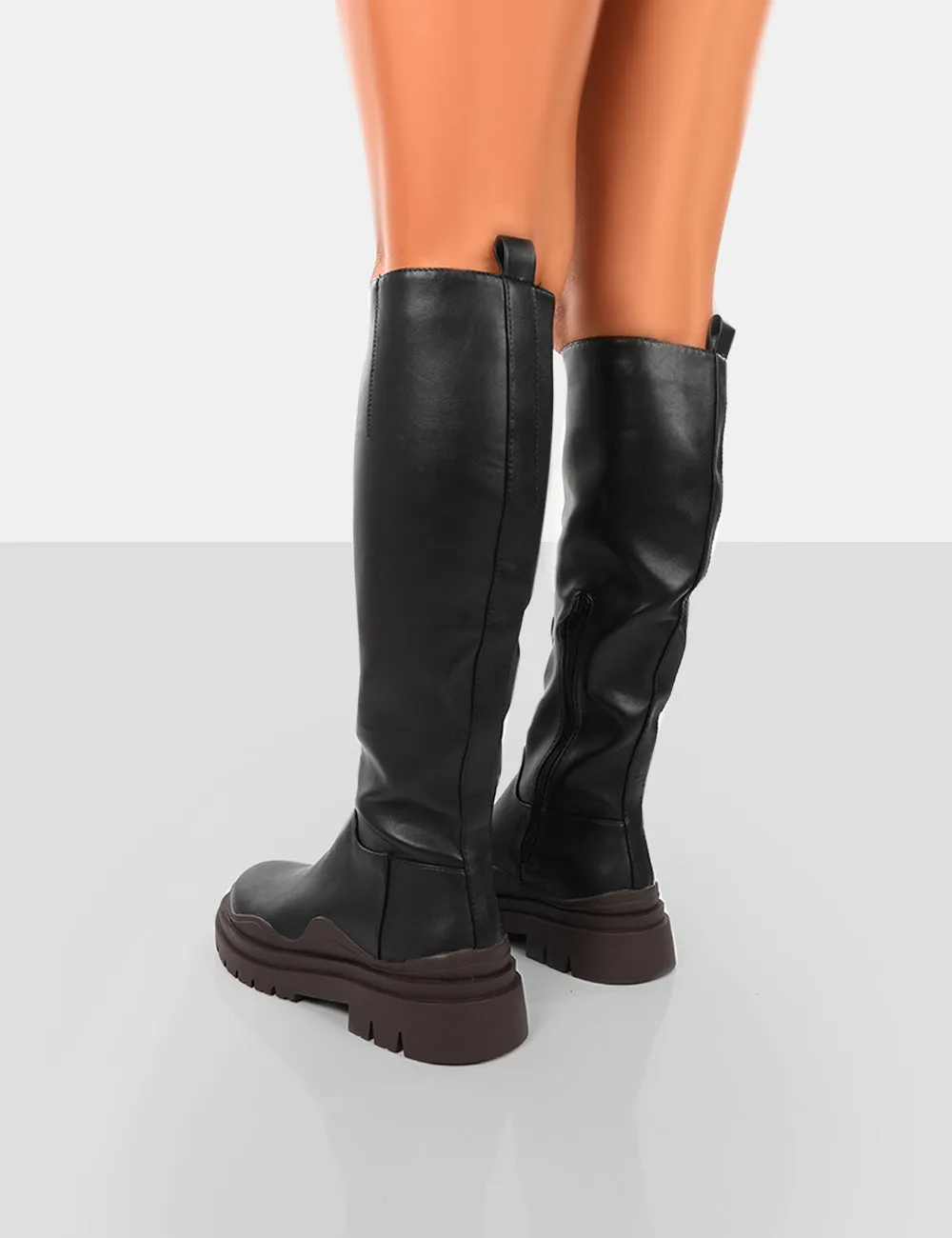 On Point Chocolate Black PU Chunky Sole Knee High Boots sold by Public Desire product image thumbnail 2