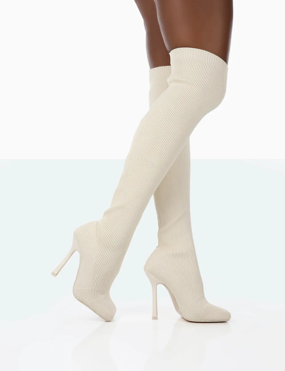 Bubbles Ecru Knitted Square Toe Over The Knee Stiletto Boots sold by Public Desire product image thumbnail 3