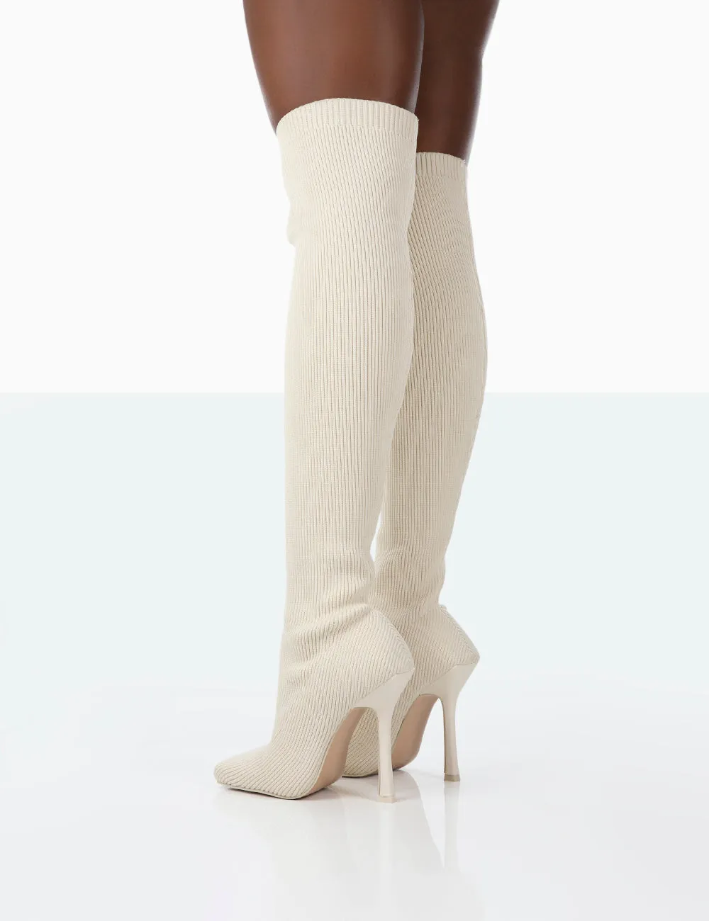 Bubbles Ecru Knitted Square Toe Over The Knee Stiletto Boots sold by Public Desire product image thumbnail 4