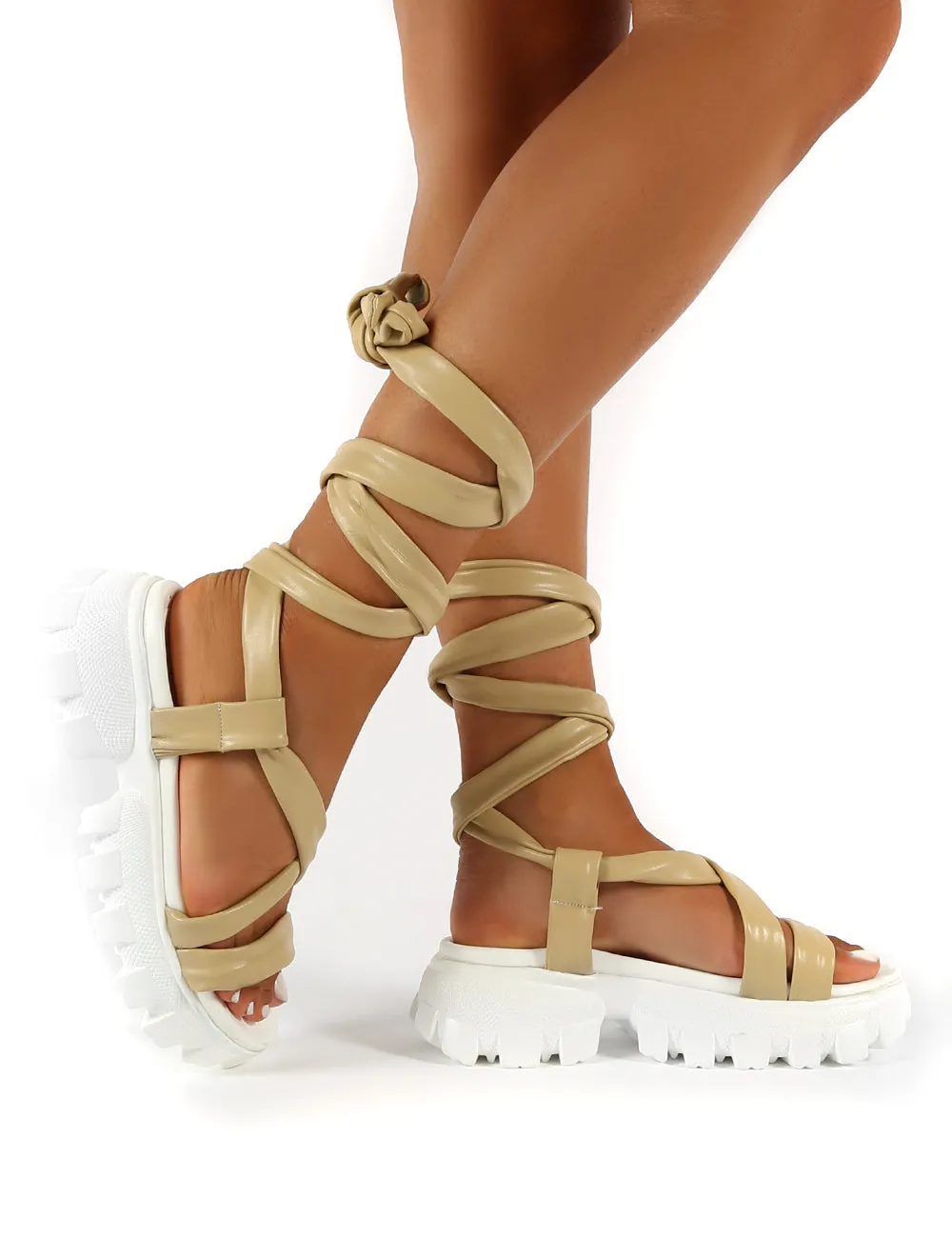 Friction Nude PU Chunky Sole Lace Up Sandals sold by Public Desire product image thumbnail 4