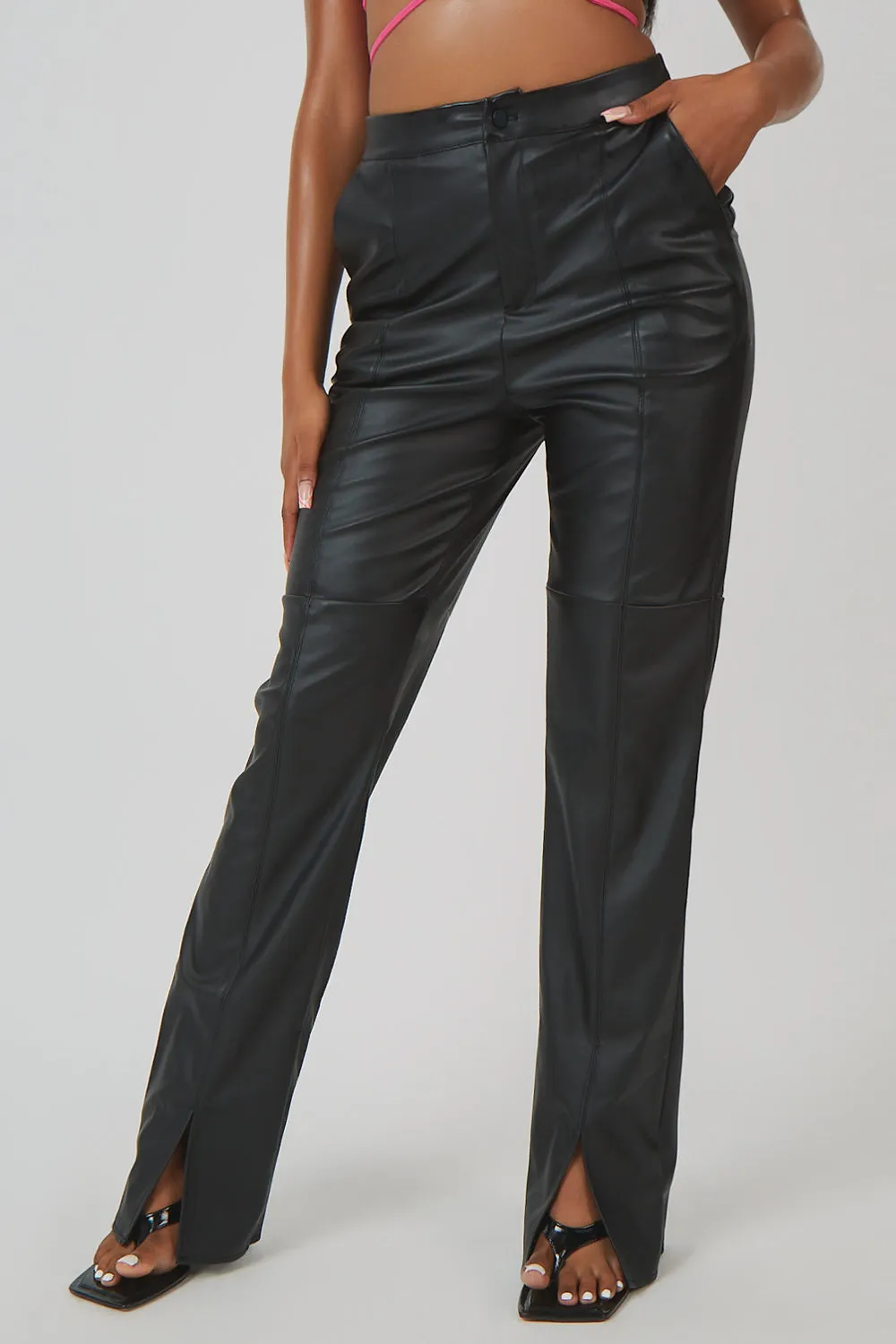 Pu Seam Front Split Detail Trousers Black sold by Public Desire product image thumbnail 2