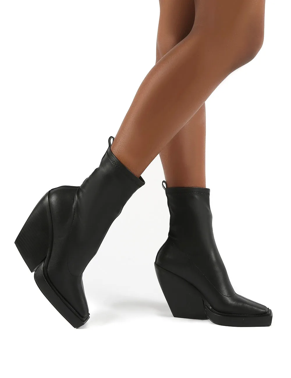Rae Black Block Heel Square Toe Ankle Boot sold by Public Desire product image thumbnail 2