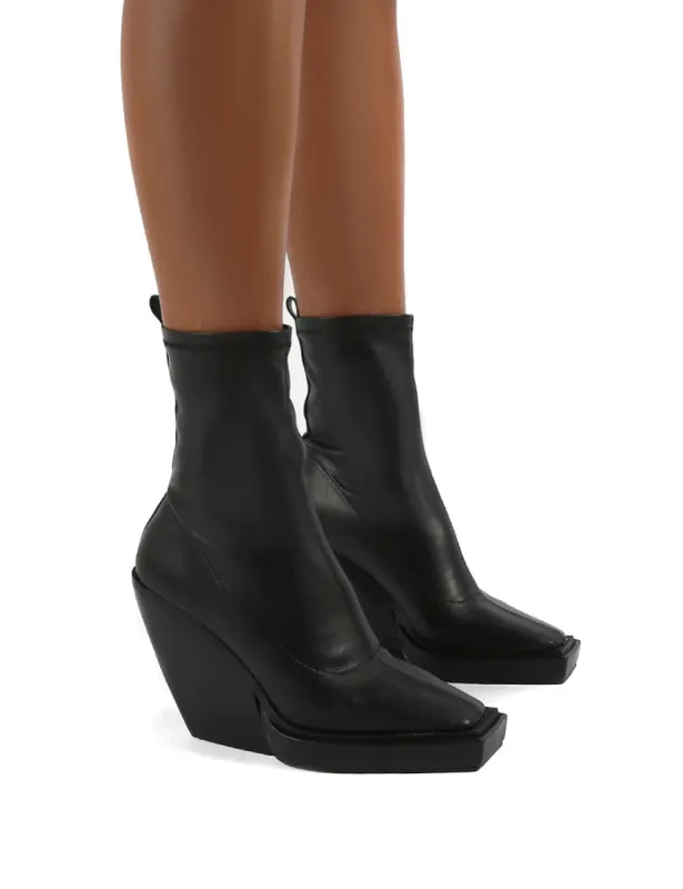 Rae Black Block Heel Square Toe Ankle Boot sold by Public Desire