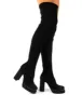 Critic Black Block Heeled Platform Over the Knee Boots sold by Public Desire