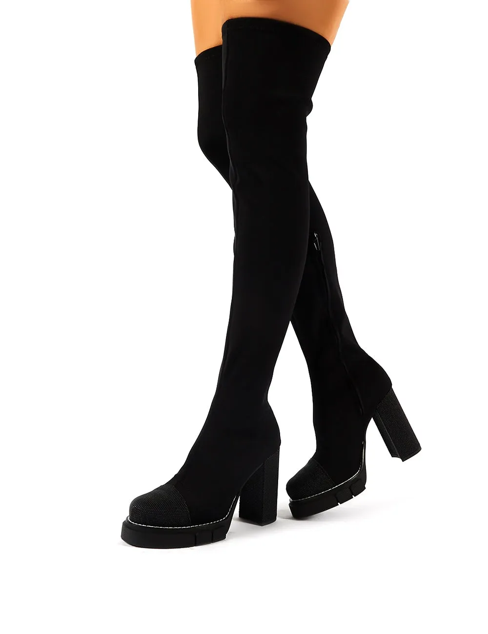 Critic Black Block Heeled Platform Over the Knee Boots sold by Public Desire product image thumbnail 2