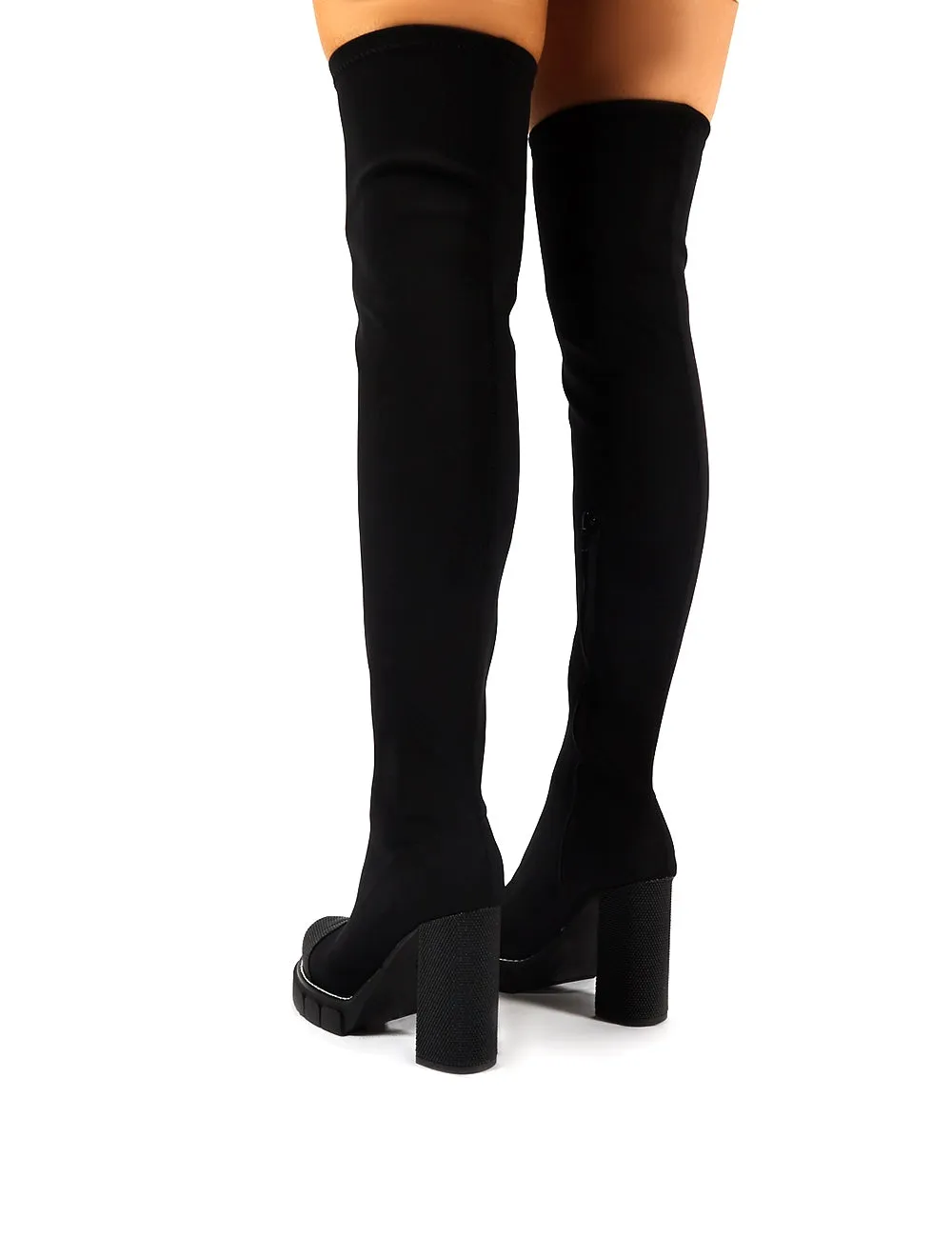 Critic Black Block Heeled Platform Over the Knee Boots sold by Public Desire product image thumbnail 4